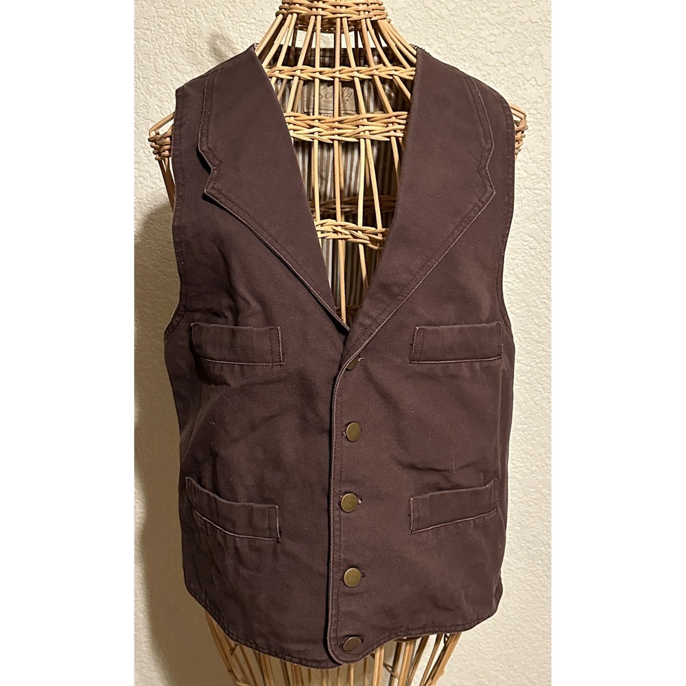 Scully Brown Canvas Rangewear Vest Notched Lapel Womens M Cowgirl Cotton